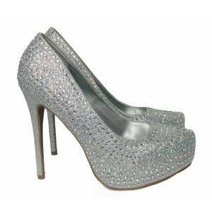 Le Miu ELSA Silver Rhinestone Bling Platform Stiletto Heels Wedding Prom Sz 8.5